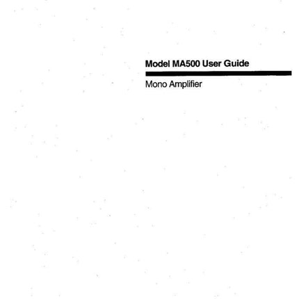 Marantz MA500 Amplifier Owners Manual
