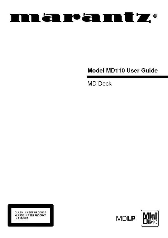 Marantz MD110 MD Deck Owners Manual