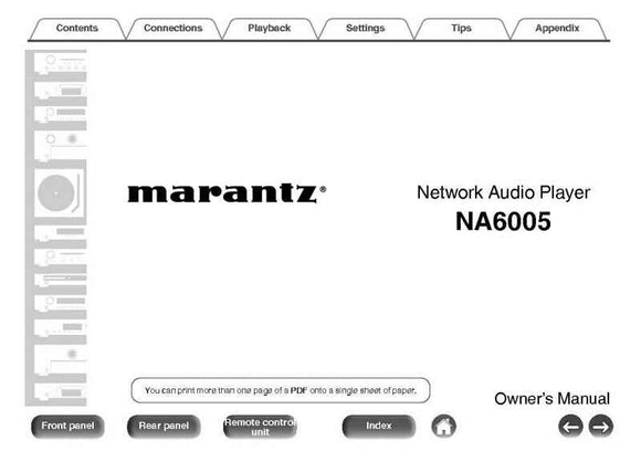 Marantz NA6005 Network Audio Player Owners Instruction Manual