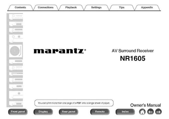 Marantz NR1605 Receiver Owners Instruction Manual