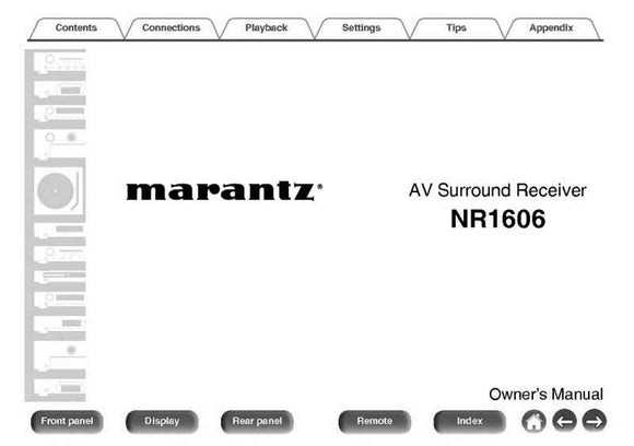 Marantz NR1606 Receiver Owners Instruction Manua