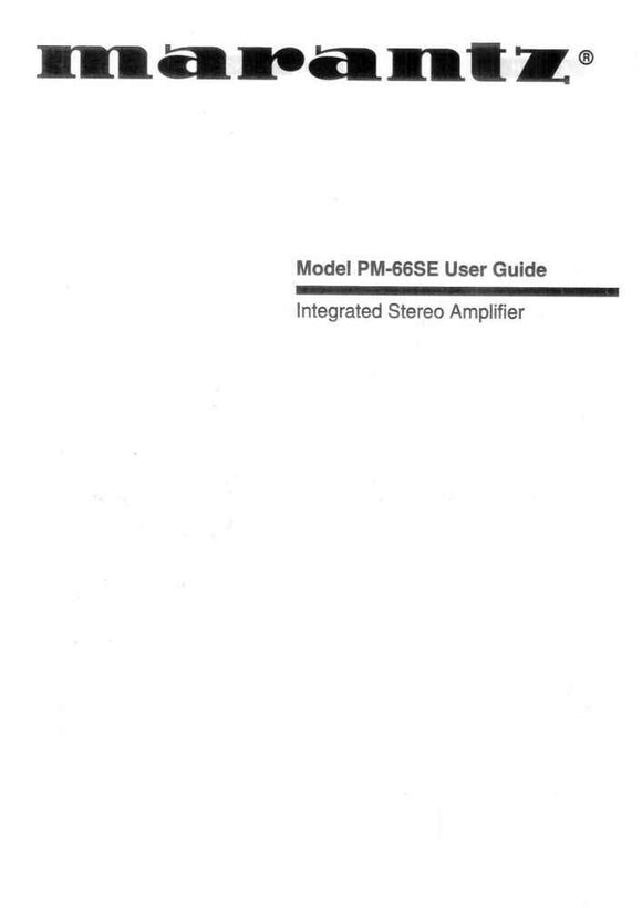 Marantz PM-66SE Amplifier Owners Instruction Manual