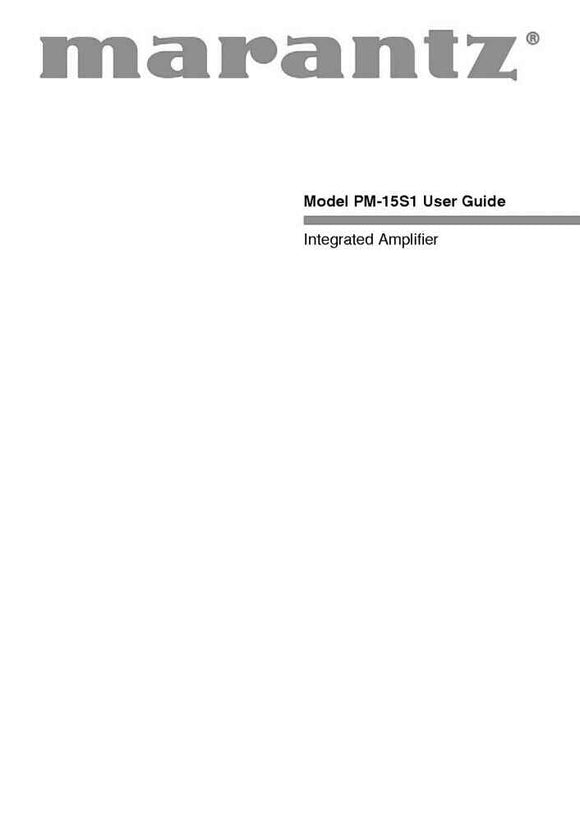 Marantz PM15S1 Amplifier Owners Manual