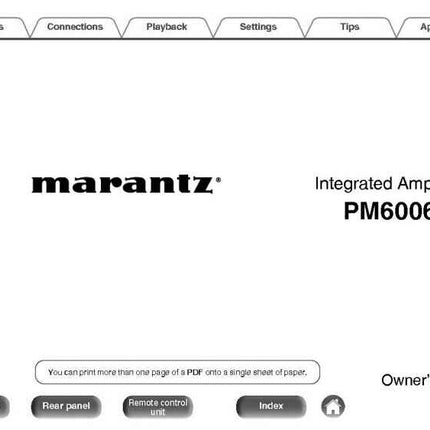 Marantz PM6006 Amplifier Owners Instruction Manual
