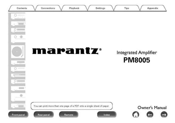 Marantz PM8005 Amplifier Owners Instruction Manual