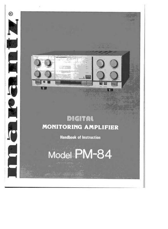 Marantz PM84 Amplifier Owners Manual