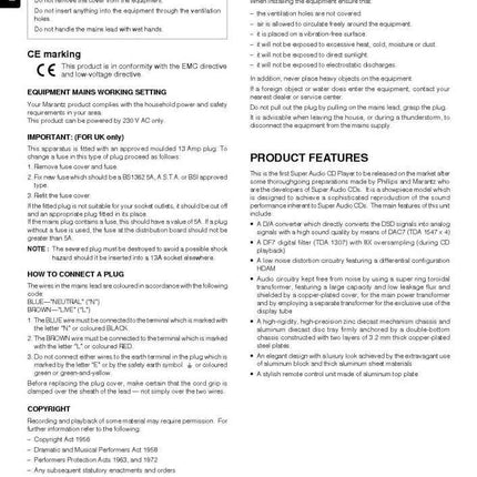 Marantz SA1 CD Player Owners Manual