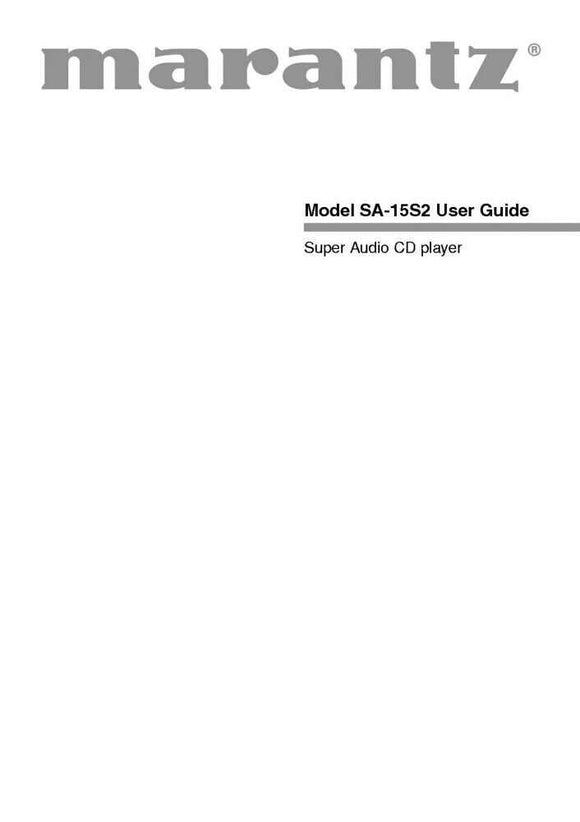 Marantz SA15S2 CD Player Owners Manual