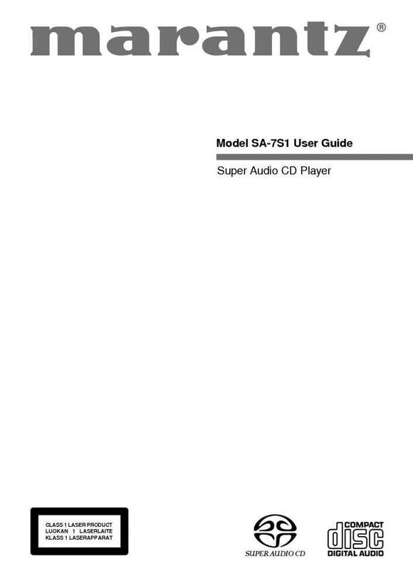 Marantz SA7S1 CD Player Owners Manual