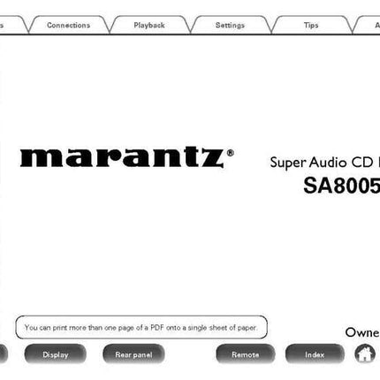 Marantz SA8005 CD Player Owners Instruction Manual