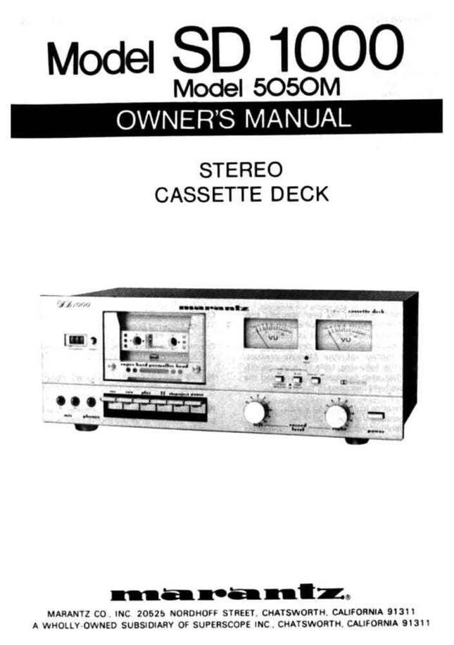 Marantz SD-1000 Cassette Deck Owners Manual