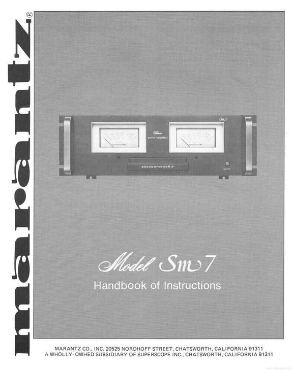 Marantz SM-7 Amplifier Owners Instruction Manual