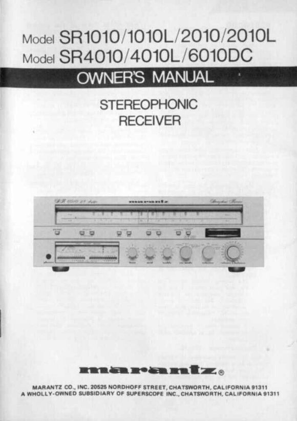 Marantz SR-1010 Receiver Owners Instruction Manual