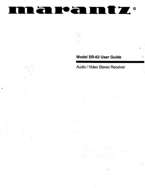 Marantz SR-63 Receiver Owners Instruction Manual