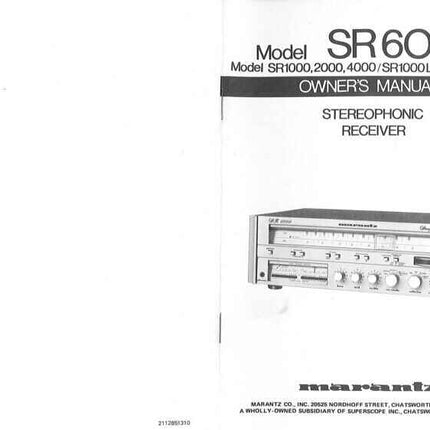 Marantz SR1000L Surround Receiver Owners Manual
