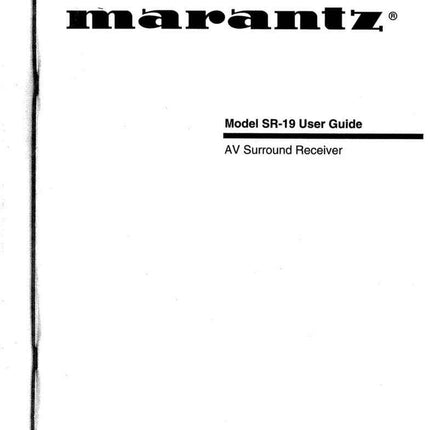 Marantz SR19 Surround Receiver Owners Manual