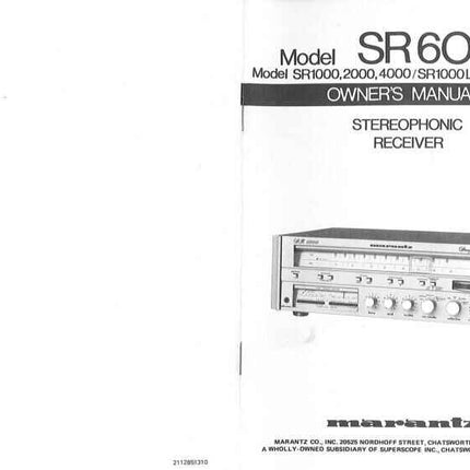 Marantz SR2000 Surround Receiver Owners Manual