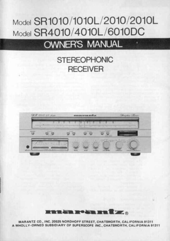 Marantz SR2010 Receiver Owners Instruction Manual