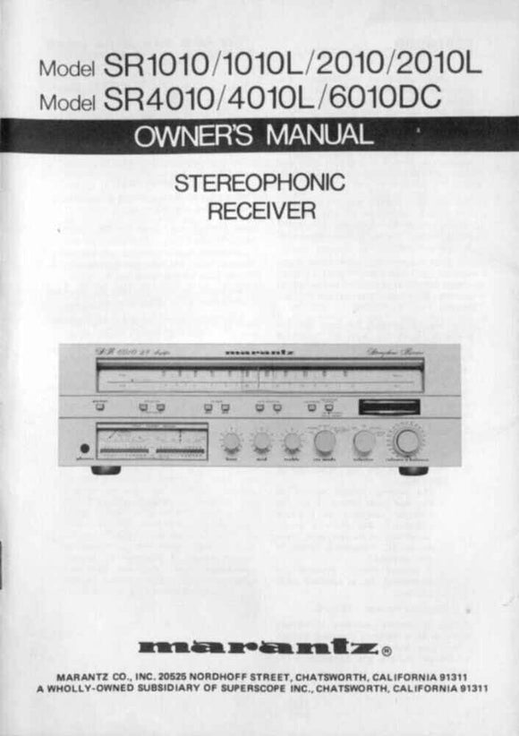 Marantz SR4010 Receiver Owners Instruction Manual