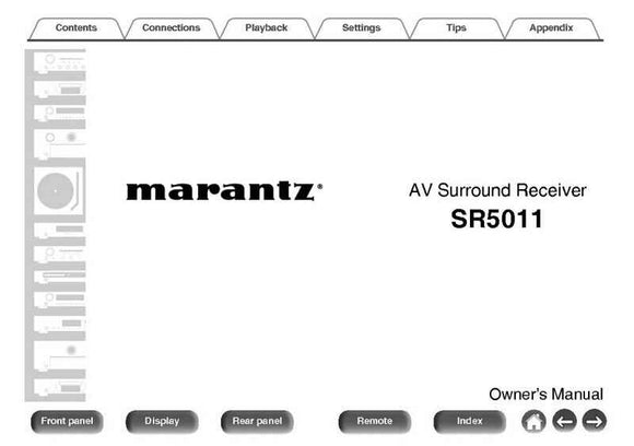 Marantz SR5011 Receiver Owners Instruction Manual