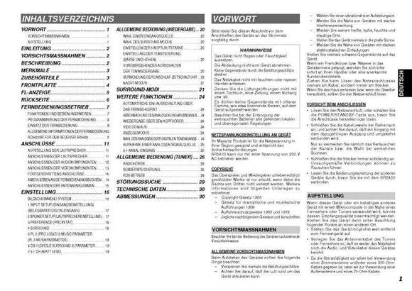 Marantz SR5400 Surround Receiver Owners Manual