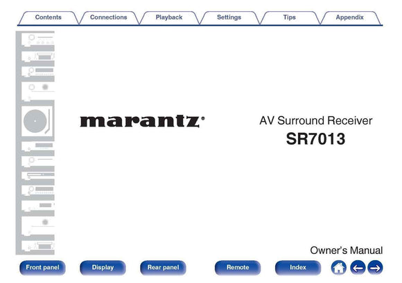 Marantz SR7013 AV Receiver Owners Instruction Manual