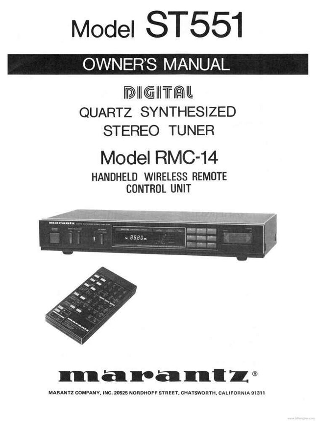 Marantz ST551 Tuner Owners Instruction Manual