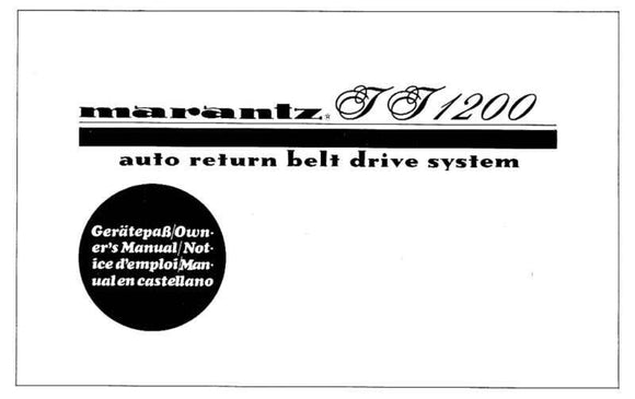 Marantz TT1200 Turntable Owners Instruction Manual