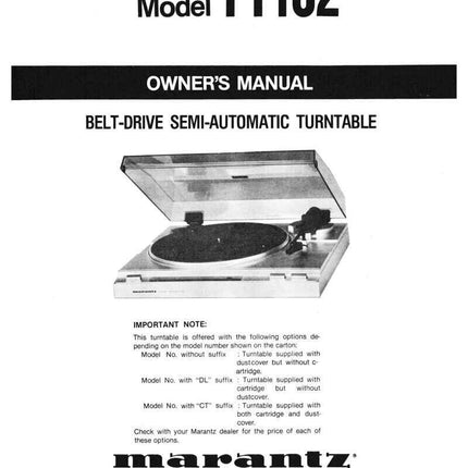 Marantz TT162 Turntable Owners Instruction Manual
