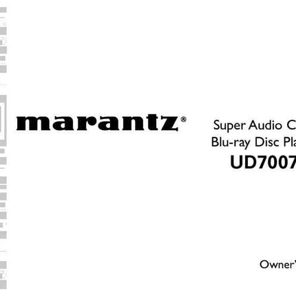 Marantz UD7007 Blu-ray Player Owners Instruction Manual