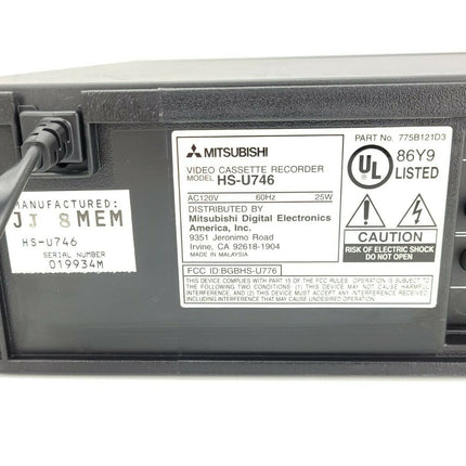 Mitsubishi HS-U746 VCR Video Cassette Recorder S-VHS Tape Player model