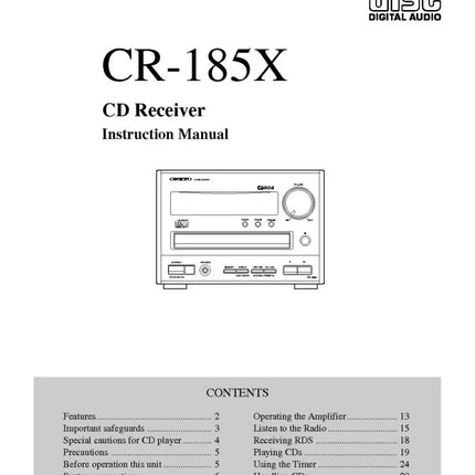 Onkyo CR-185X CD Receiver Owners Manual