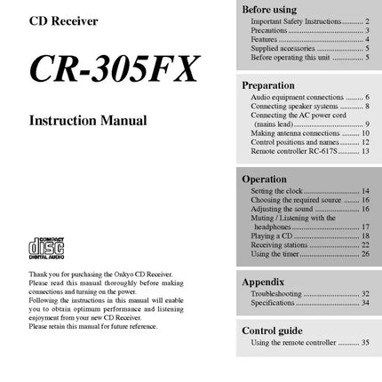 Onkyo CR-305FX CD Receiver Owners Manual