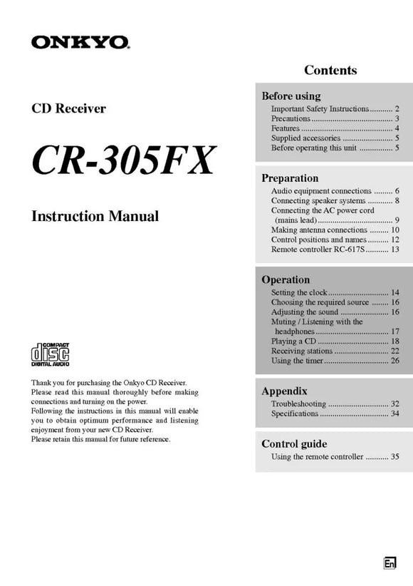 Onkyo CR-305FX CD Receiver Owners Manual