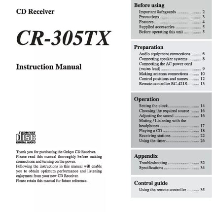Onkyo CR-305TX CD Receiver Owners Manual