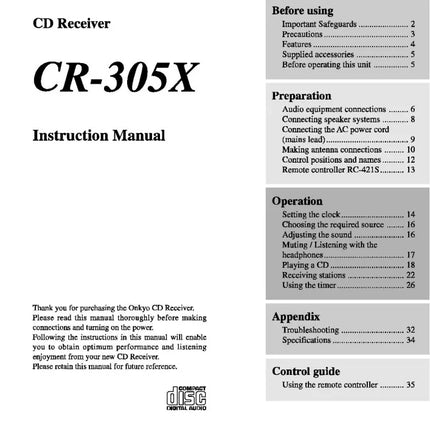 Onkyo CR-305X CD Receiver Owners Manual
