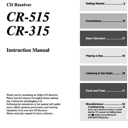 Onkyo CR-315 CD Receiver Owners Manual