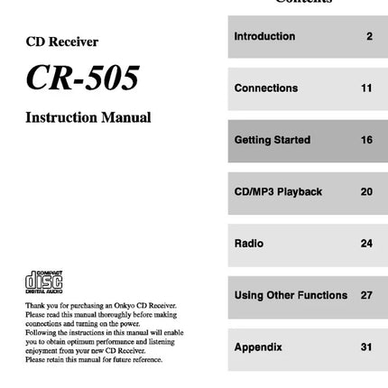 Onkyo CR-505 CD Receiver Owners Manual