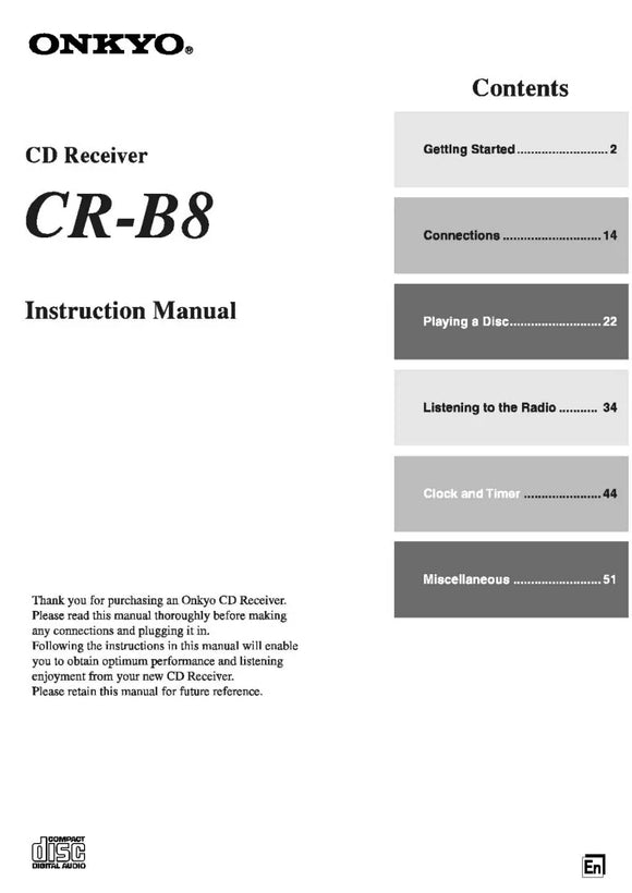 Onkyo CR-B8 CD Receiver Owners Manual