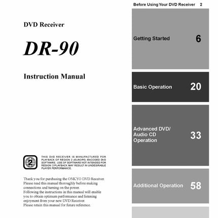 Onkyo DR-90 DVD Receiver Owners Manual