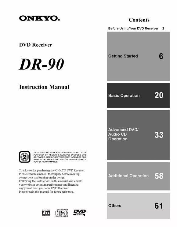 Onkyo DR-90 DVD Receiver Owners Manual