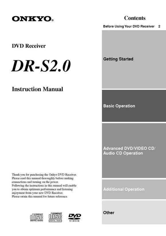 Onkyo DR-S2.0 DVD Receiver Owners Manual