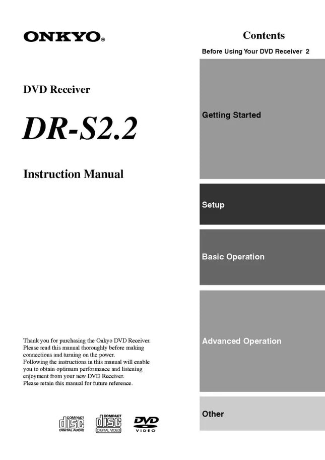 Onkyo DR-S2.2 DVD Receiver Owners Manual