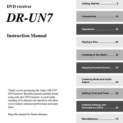 Onkyo DR-UN7 DVD Receiver Owners Manual