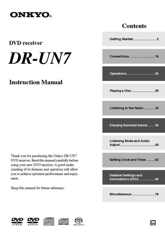 Onkyo DR-UN7 DVD Receiver Owners Manual