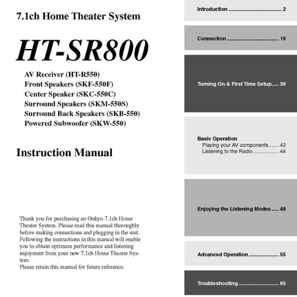 Onkyo HT-SR800 Home Theater System Receiver Owners Manual