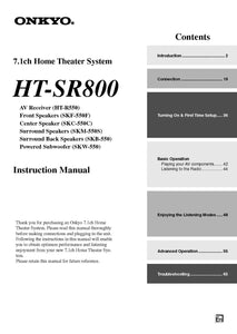 Onkyo HT-SR800 Home Theater System Receiver Owners Manual