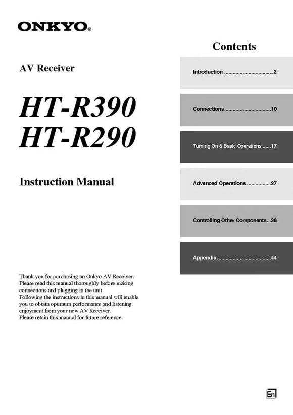 Onkyo Integra HT-R290 Receiver Owners Instruction Manual