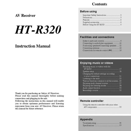 Onkyo Integra HT-R320 Receiver Owners Instruction Manual