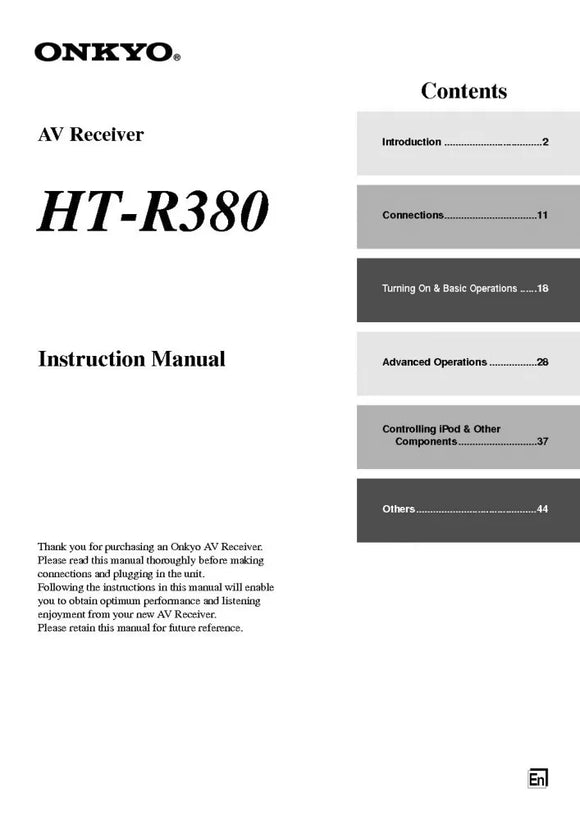 Onkyo Integra HT-R380 Receiver Owners Instruction Manual